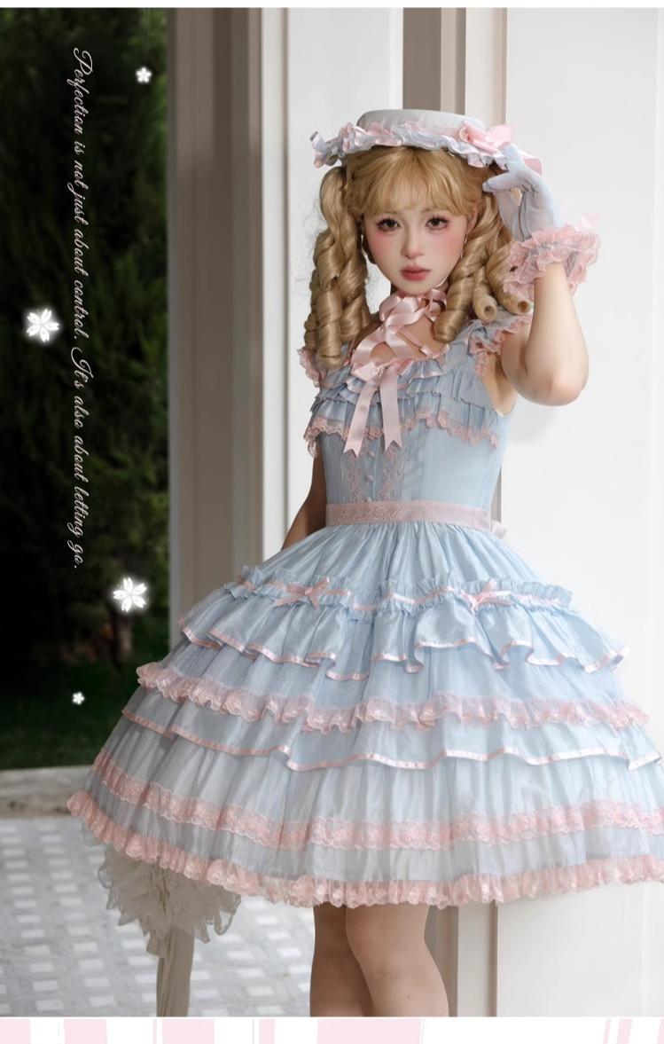 The Seventh Doll - Summer Evening Banquet - Sweet Lolita JSK with Tiered Ruffle Design and Hat 42722:750919