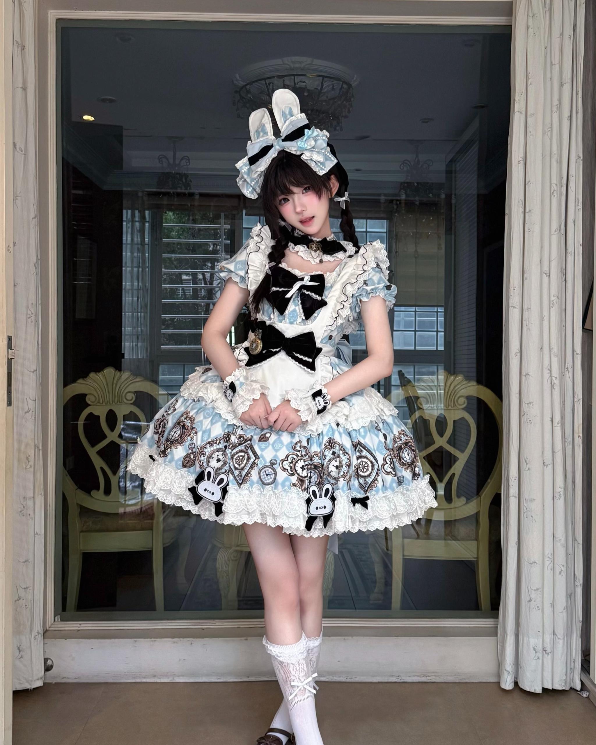 Unnamed Journey - Sweet Lolita Argyle Printed OP Dress with Bunny Details 45510:850439