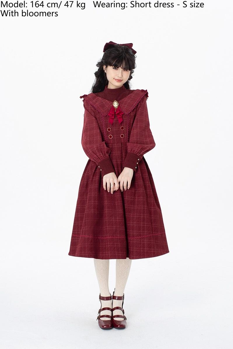 ZeeYe~Maple Dan Bai Lu~Classic Lolita Plaid Dress Long Sleeved OP 41384:692792