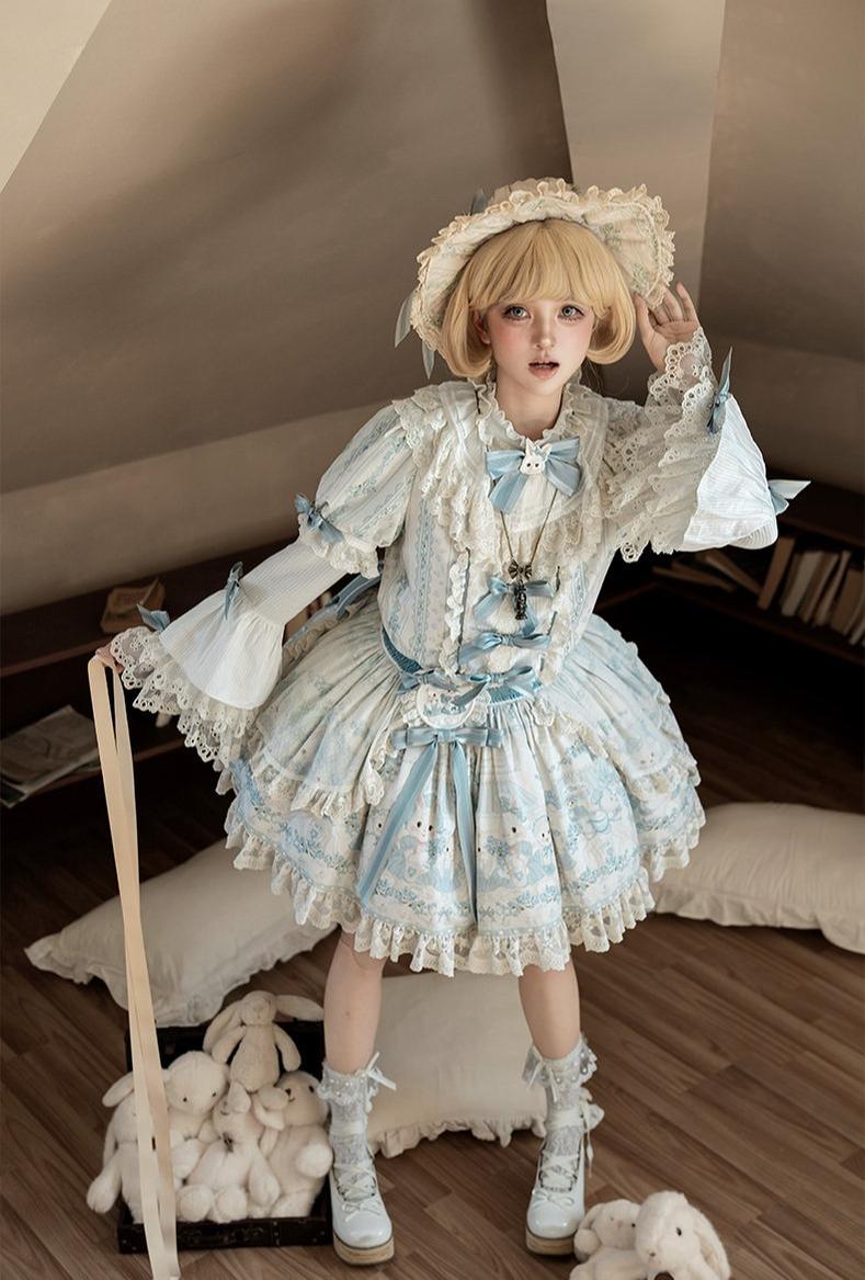 Showa Doll Garden - Elegant Plus size Lolita Dress, Bunny & Lamb Print 44534:812176