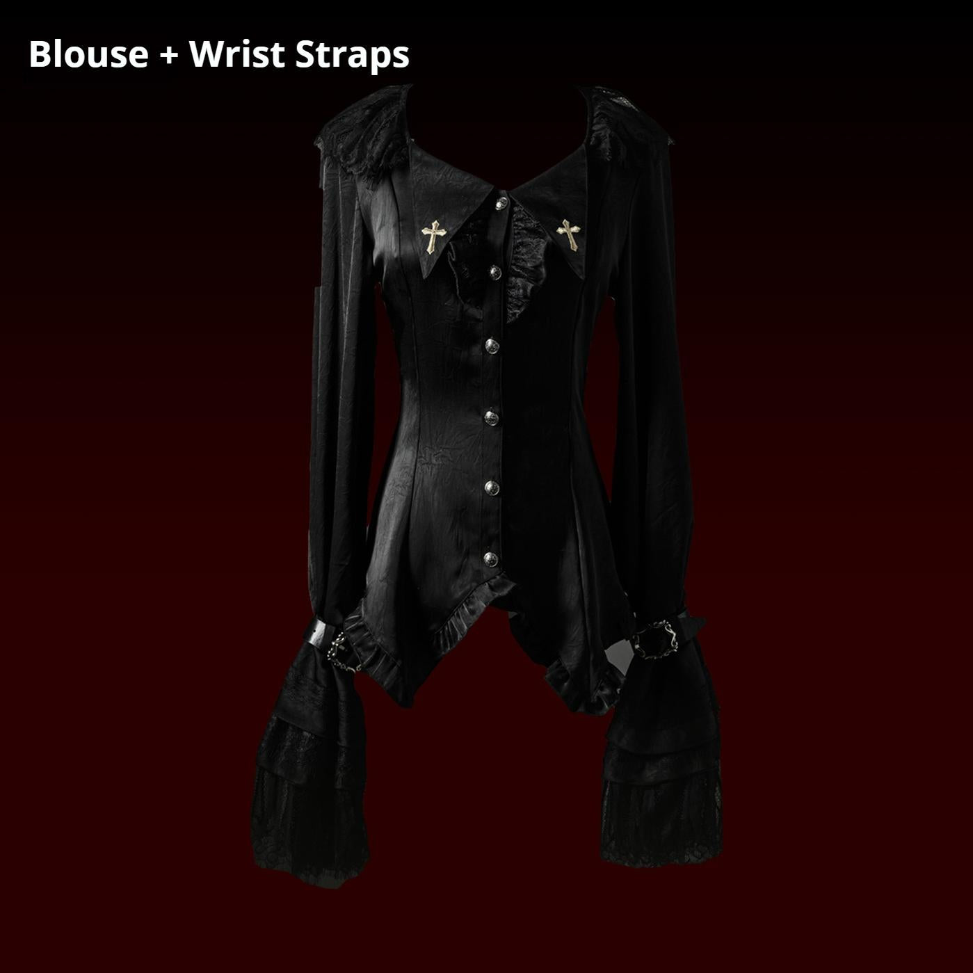 Caged Bird Hotel - Heretic Nun - Halloween Gothic Lolita JSK Dress & Blouse Set Blouse + Wrist Straps S