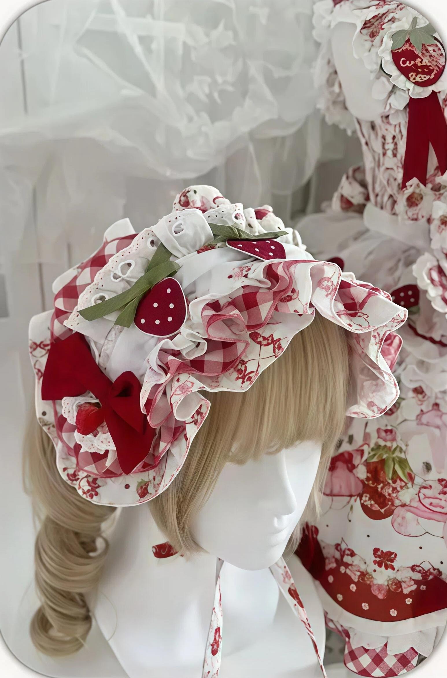 Berry Bear Whisper - Sweet Lolita JSK Set, Strawberry Bear Themed Print 45904:867676