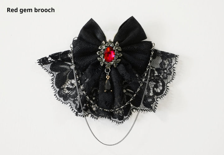 (BFM)Lilizi~Crumbled Gift~Gothic Lolita Shirt Short Sleeve Blouse Neckerchief Brooch XS Red gemstone brooch 