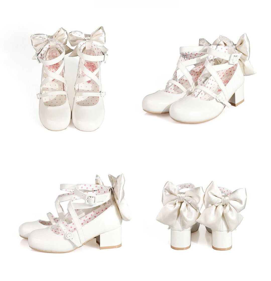 MODO~Follow in the Moonlight~Sweet Lolita Round Toe Shoes with Large Bow 42097:728820