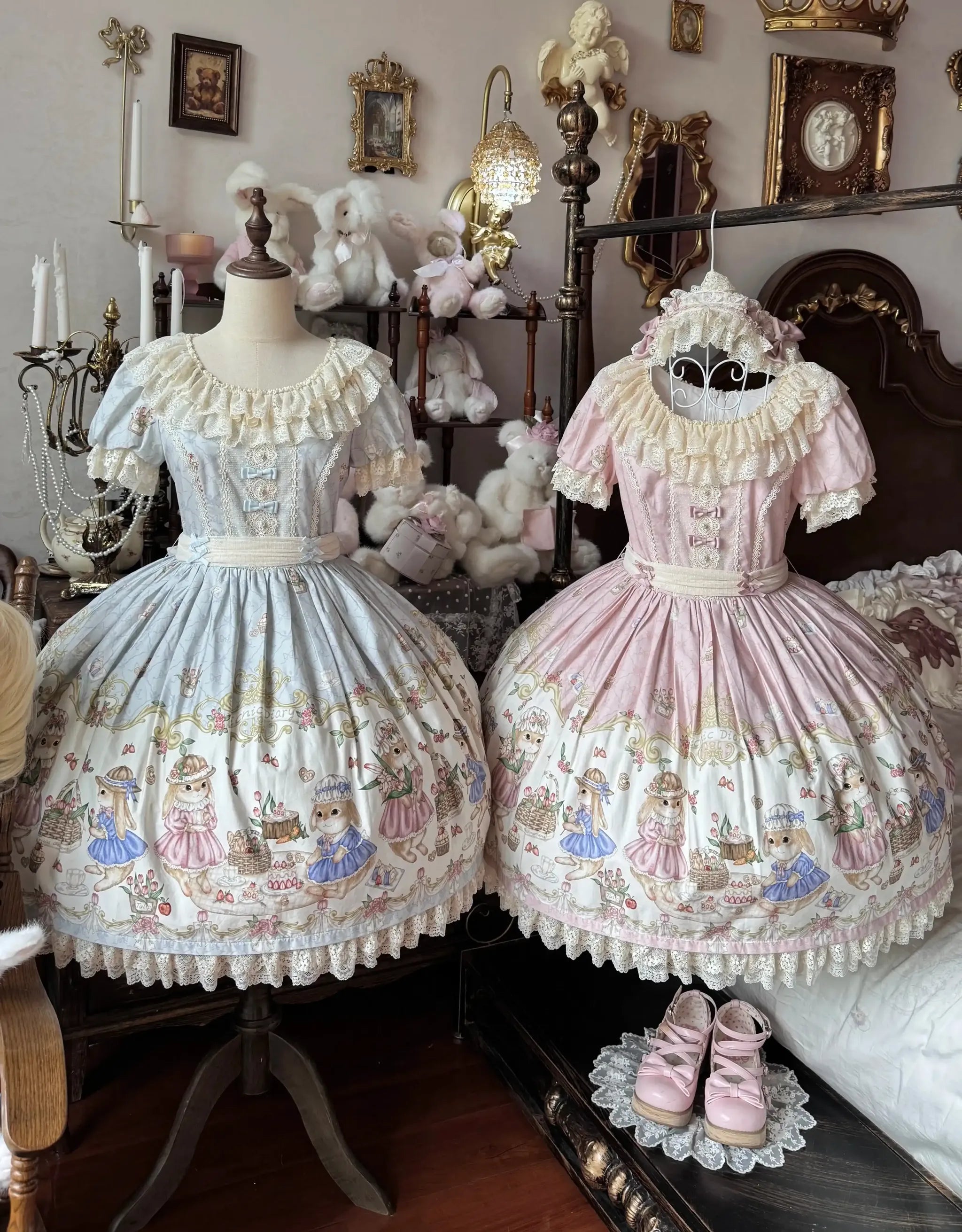 Picnic Bunny - Cotton Daily Doll-like Lolita OP Dress, Bunny Print 45670:858002