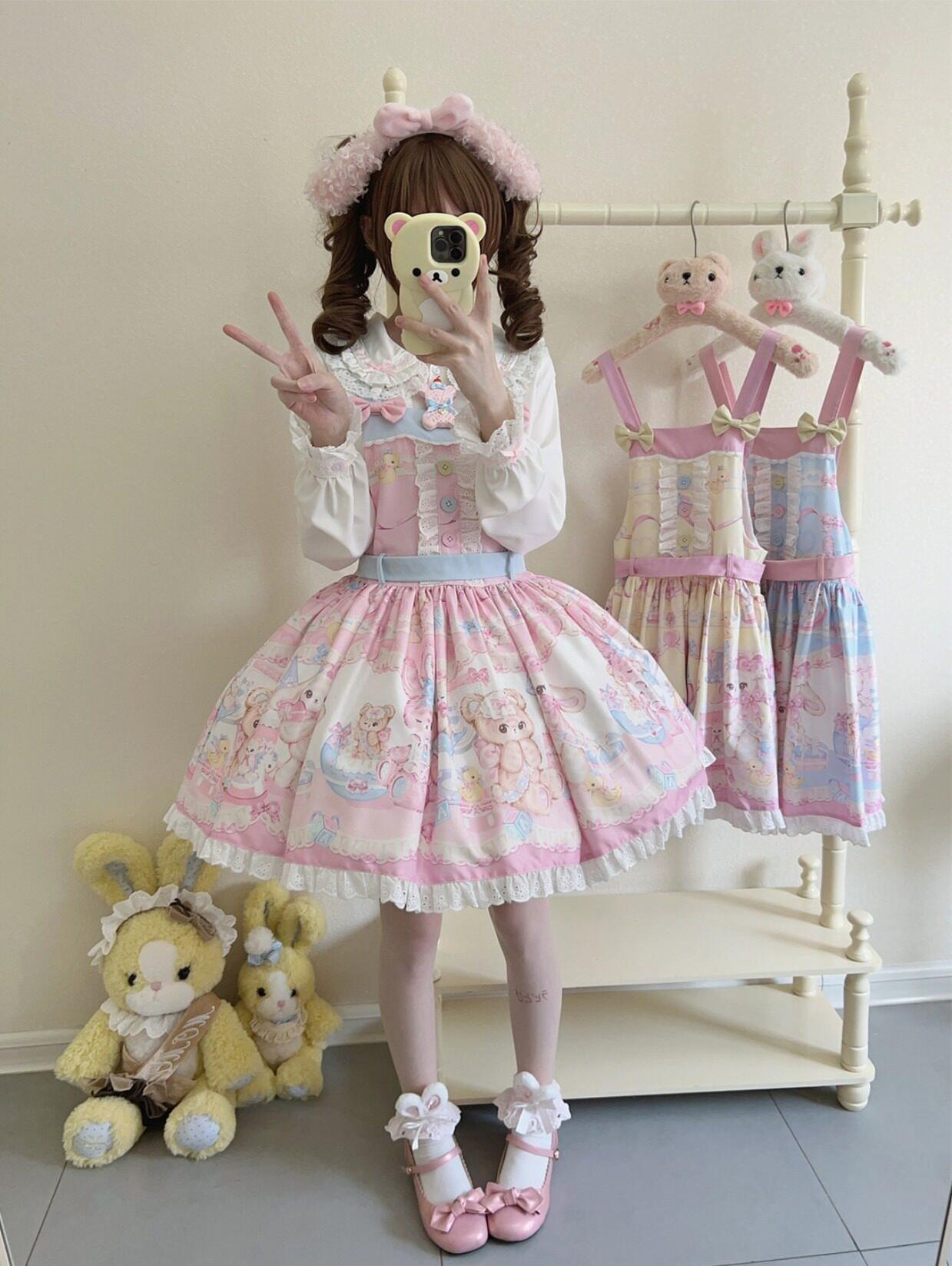 Bear Sweet - Printed Sweet Lolita Salopette Dress 44870:829577