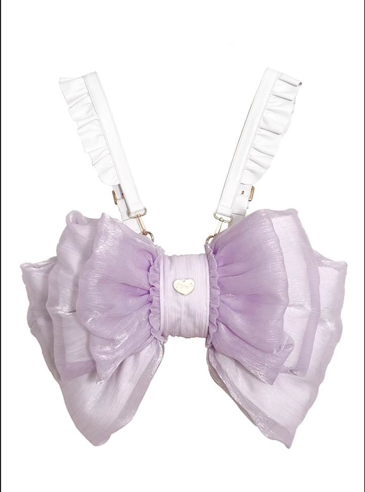 (Buyforme)Boguta~ Satin Butterfly Bow Bag Versatile Elegance Lolita Bag S light purple bag+white shoulder strap