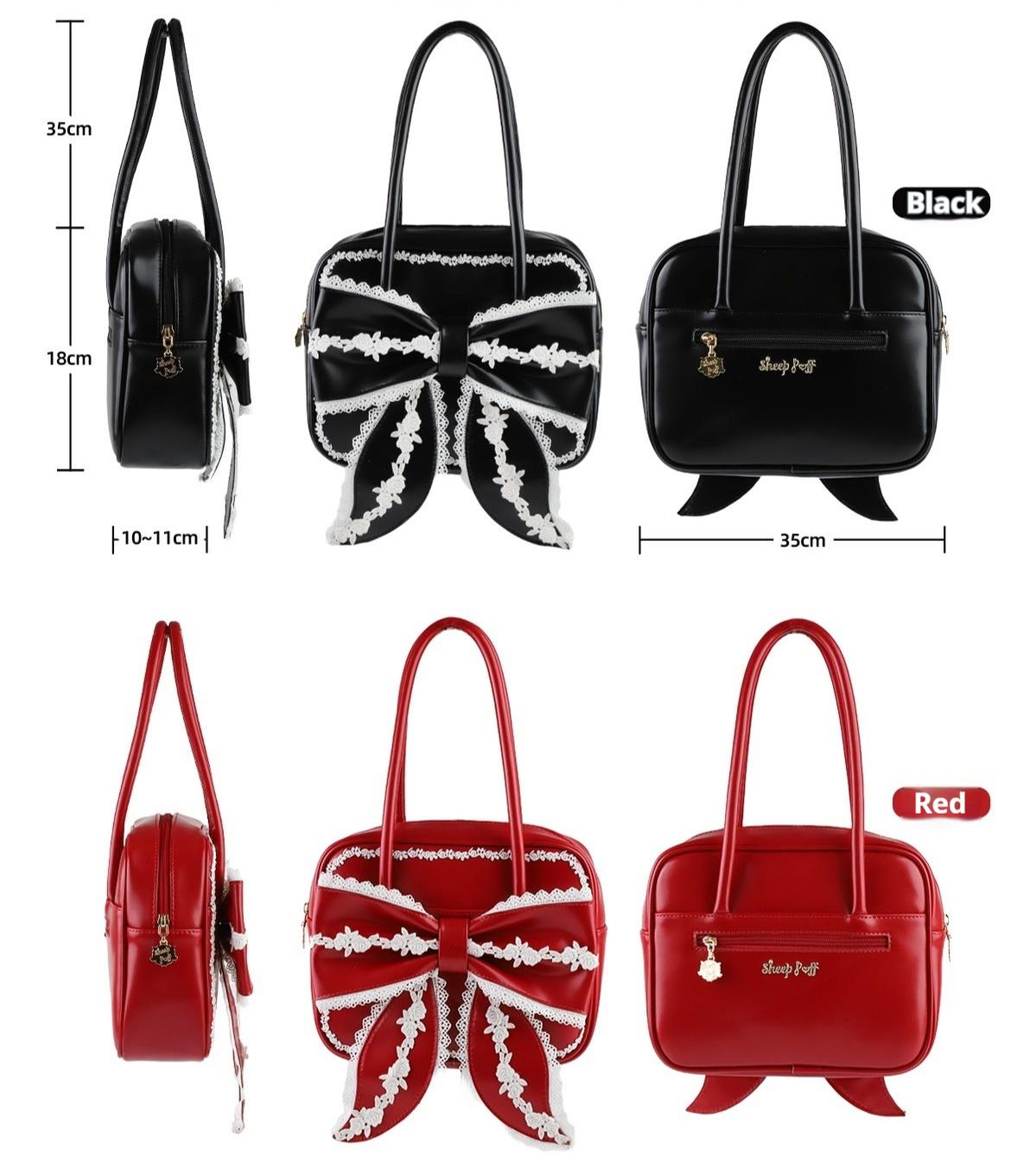 Sheep Puff - Old School Lolita Bag, Ear-Like Bow & Floral Lace