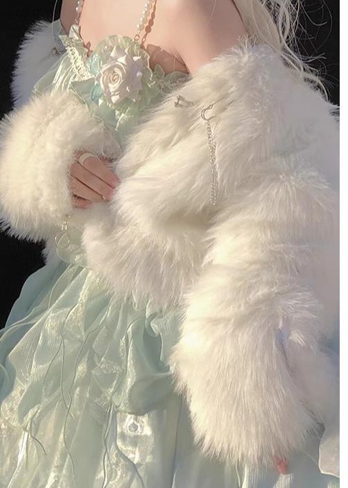 Urtto~Snow Song~Winter Lolita Coat Faux Fur Warm Plush Set   
