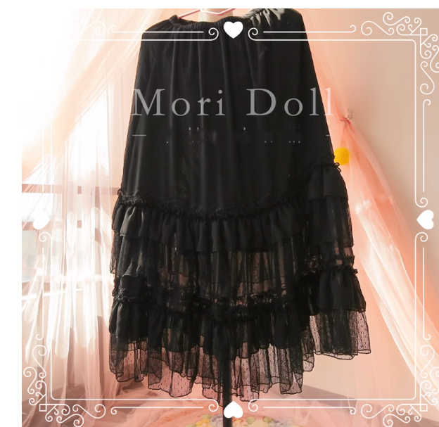 Mori Doll - Elegant Lolita Flounce Hemline Skirt Multicolors black S