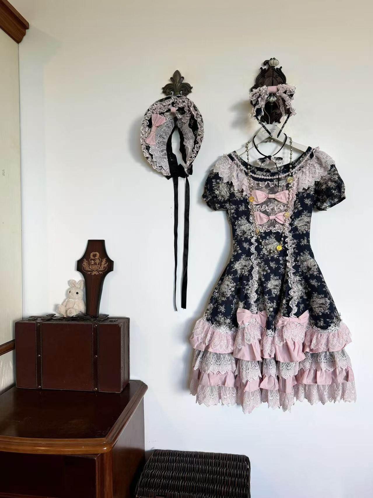 Diana Rose Wall - Old School Lolita Rose Print OP Dress, Side Zipper (2XL L M S XL XS) 44903:827551