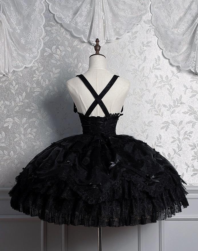 Dark Fog Feast - Gothic Lolita Bust-support Strap Dress, Lace & Cross