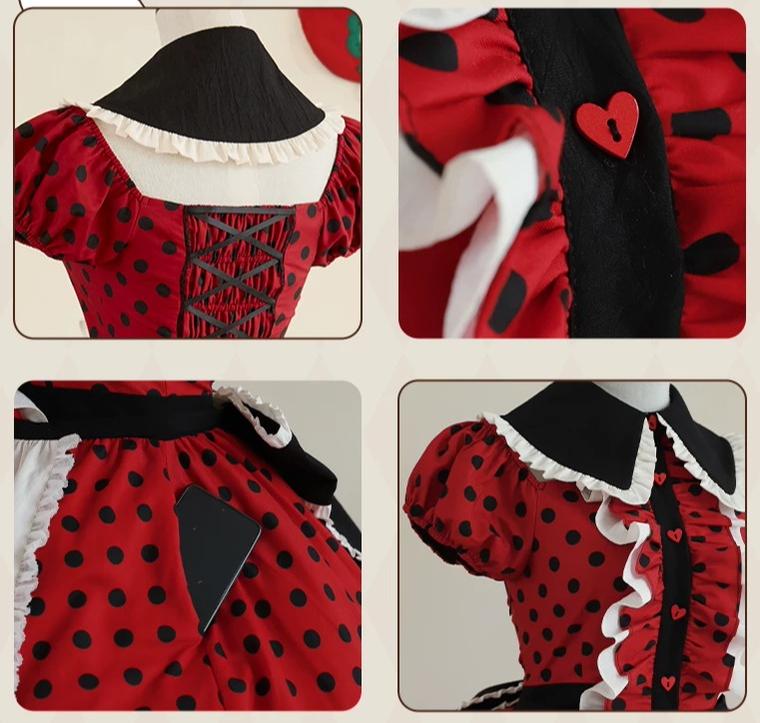 Teacup Meow - Old School Lolita Polka Dot OP Dress, Cat and Teacup Patch 45490:852680