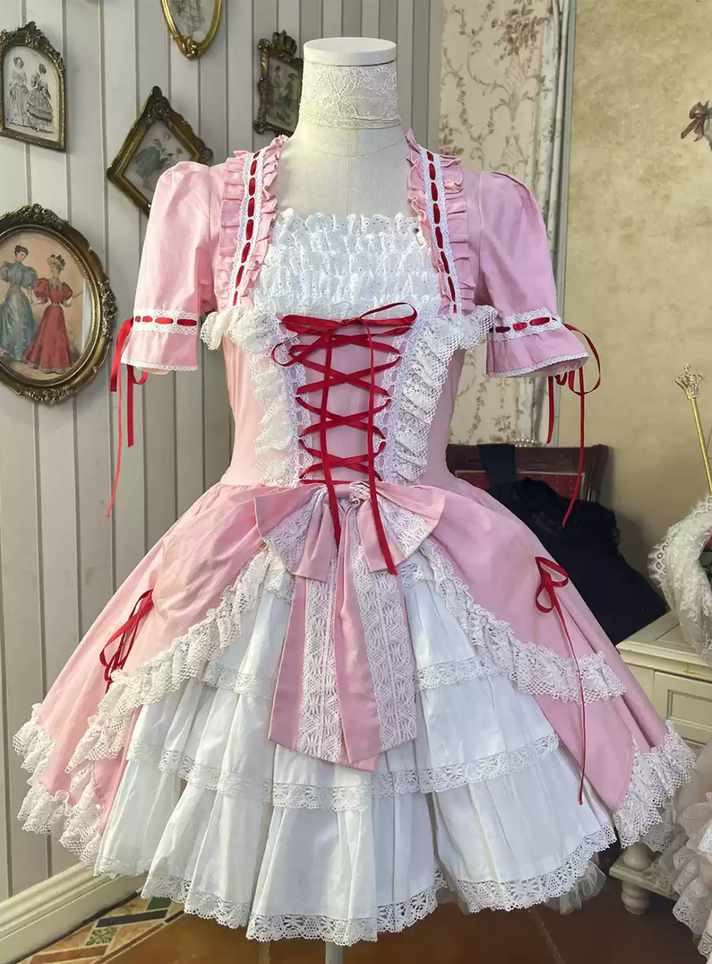 Lace Garden~Miss Rella~Vintage Retro Lolita OP Dress (pink / L M S XL XS XXL) 8276:687136