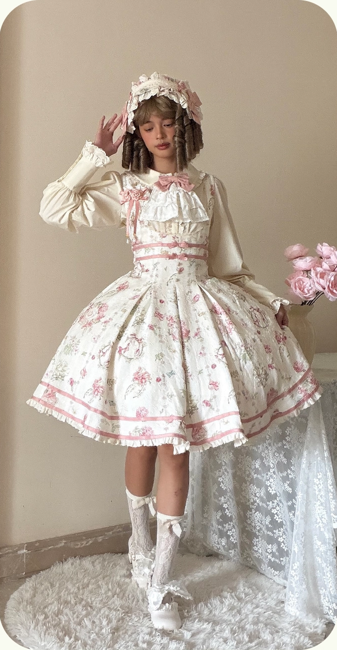 Hydrangea Tea Party - Classic Lolita Bust Supporting JSK, Mutton Sleeve Shirt