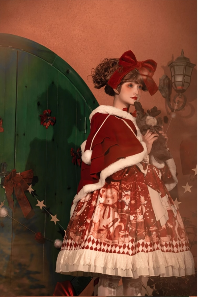 Sweet Date~Christmas Lolita OP Red Lolita Cape   