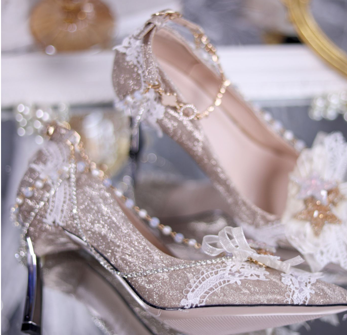 Sky Rabbit~Elegant Wedding Lolita Golden High Heel Shoes   