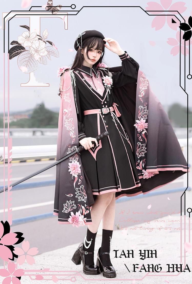 Chunlv Lolita - Dark Pink Military Lolita OP Dress Lolita Cloak