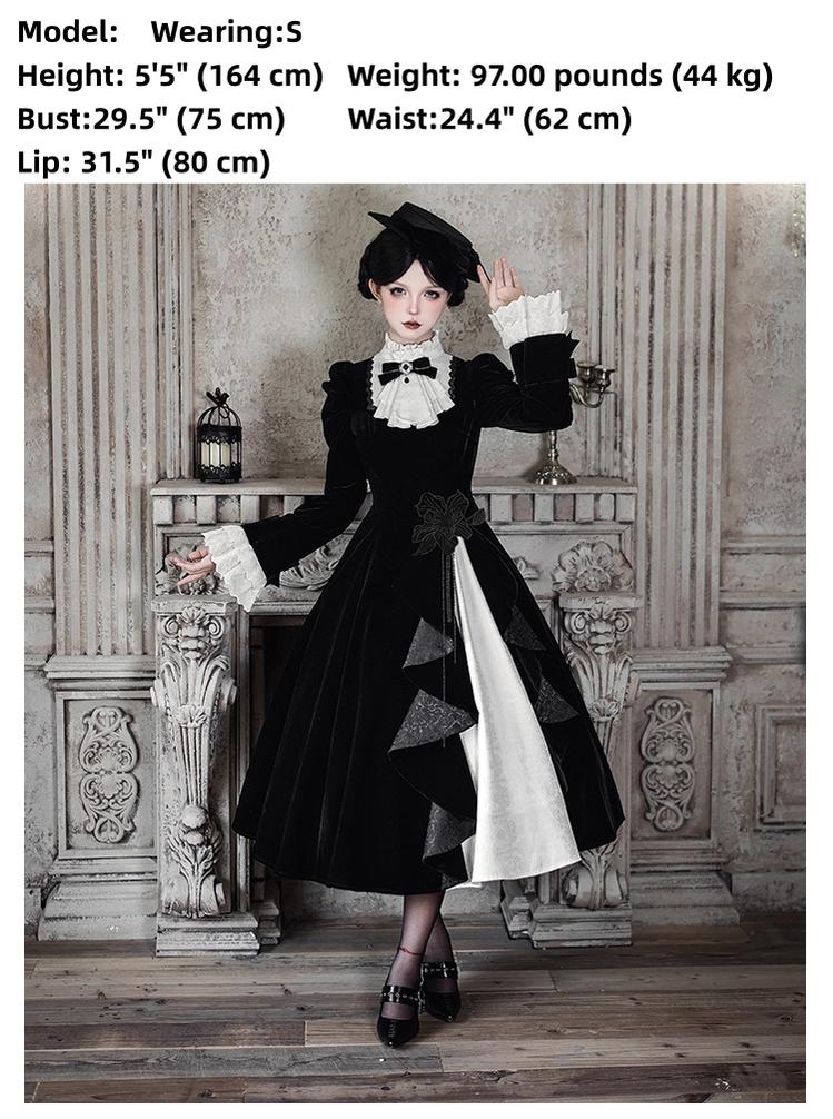 With PUJI - To the Dusk - Classic Lolita Tiered-Skirt OP, Long Irregular Hem 44319:804704