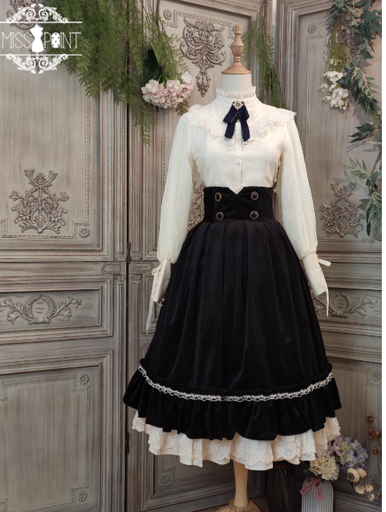 Miss Point - Rose Doll - Elegant Lolita Skirt High Waist Fishbone SK L black