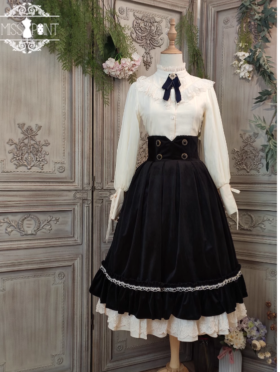 Miss Point~Rose Doll~Elegant Lolita Skirt High Waist Fishbone SK L black 