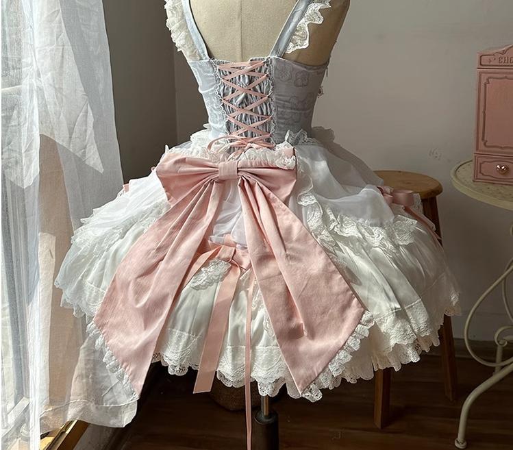 Watermelon Sparkling Water~Sweetheart Knot~Sweet Lolita JSK Dress Pink Bow Summer Dress   