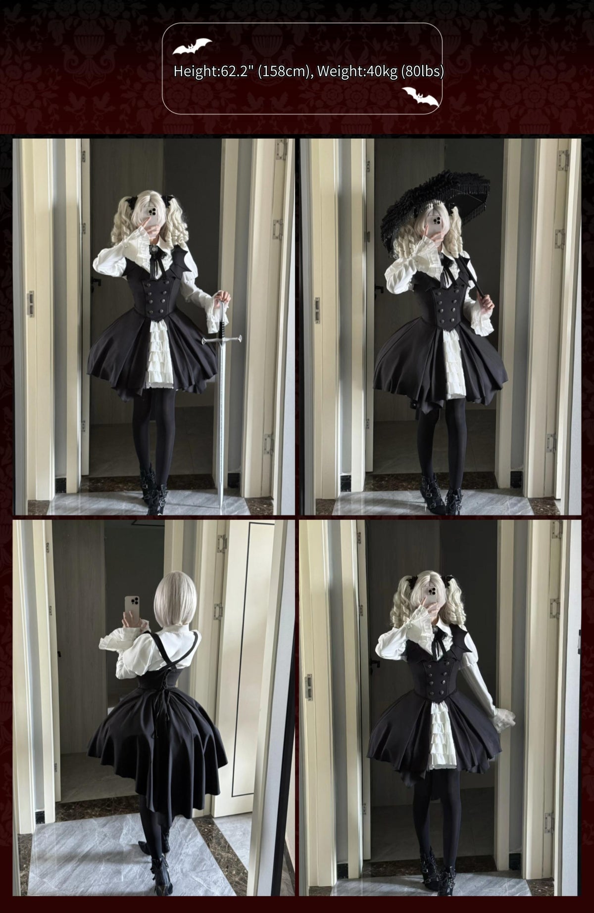 Bat Guardian - Halloween Gothic Lolita JSK Dress Set, Bat Wing Collar 46028:872917