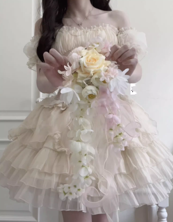 Original Design~Heart Flutter Love~Sweet Lolita Accessoriy Set and Inner Wear Multicolors flower trailing beige (beige black blue pink purple) 34294:481348