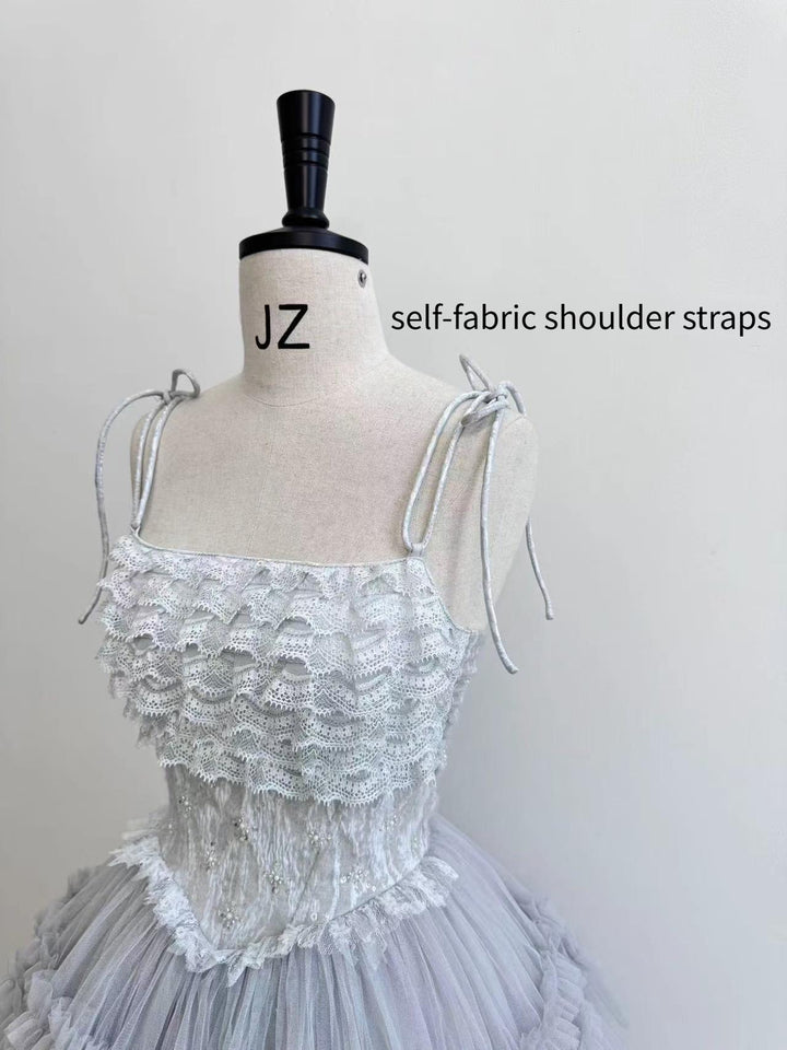 Sara Bell~Hailey~Elegant Lolita JSK Dress with Large Tiered Voile Hem 43090:765461