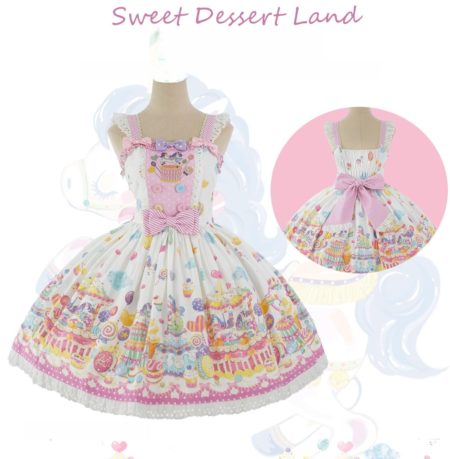 Sweet Dessert Land - Kawaii Lolita OP & JSK Dress Suit, Cake Print (L M S XL) 44542:811583