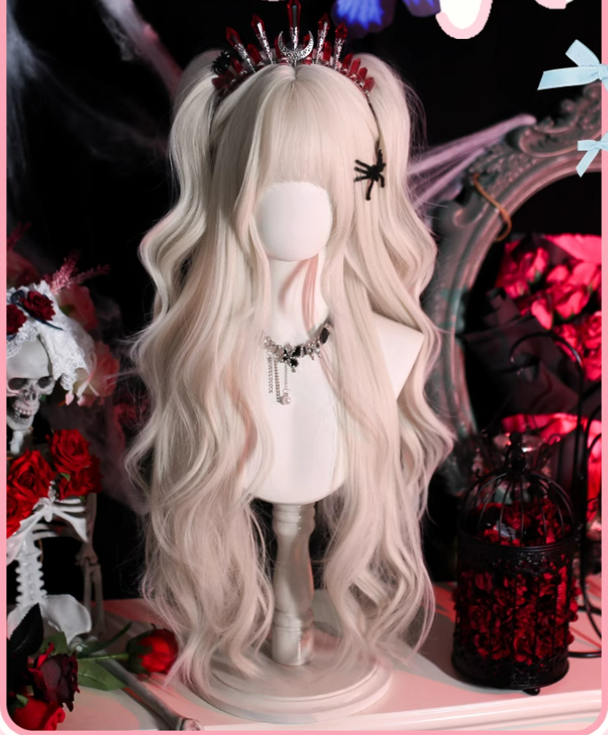 Dalao Home~Moko~Gothic Lolita Wig Pearl Milk Grey Long Curly Hair   