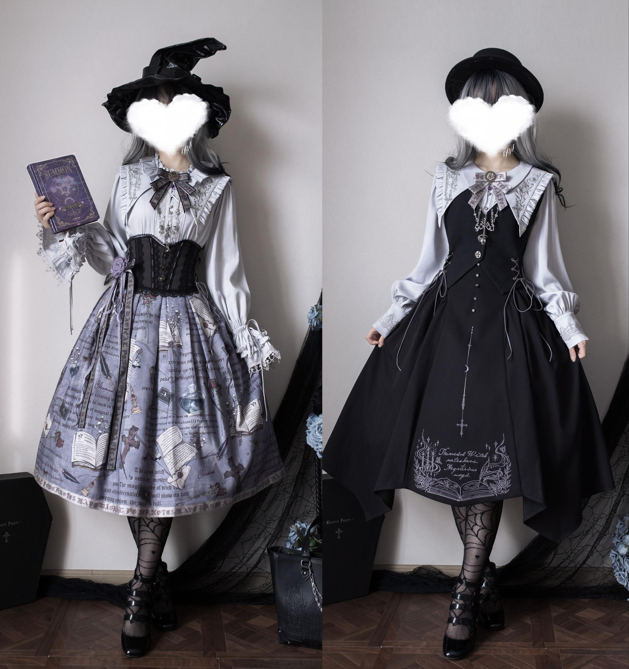 Chris House Lolita - Witch Notes - Gothic Loliat Embroidered Dress Suit, Cross and Rose Print 44096:795067