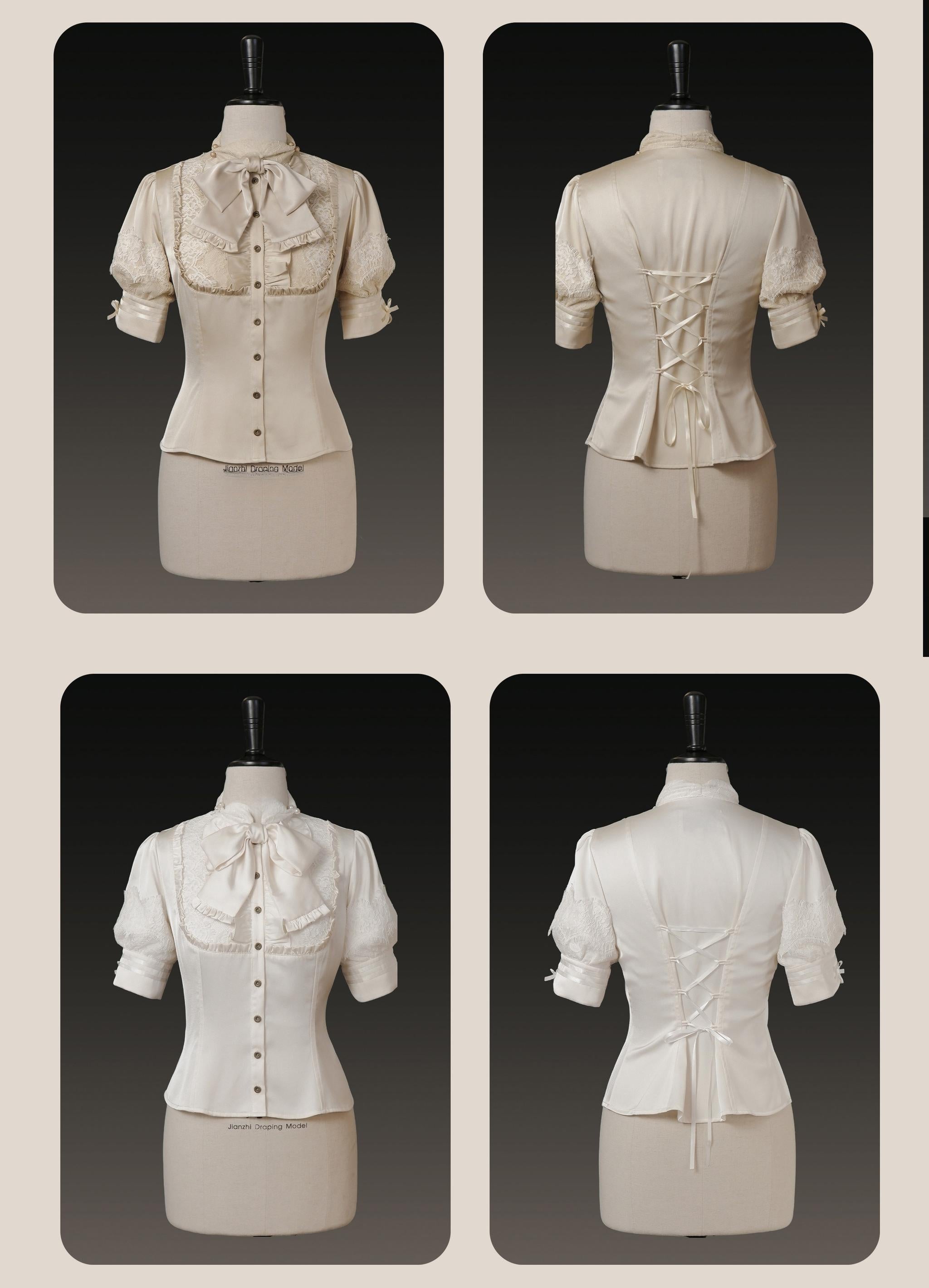 When Flowers Bloom - Classic Lolita Mid-length Sleeve Blouse, Ruffles & Bow 45182:838984