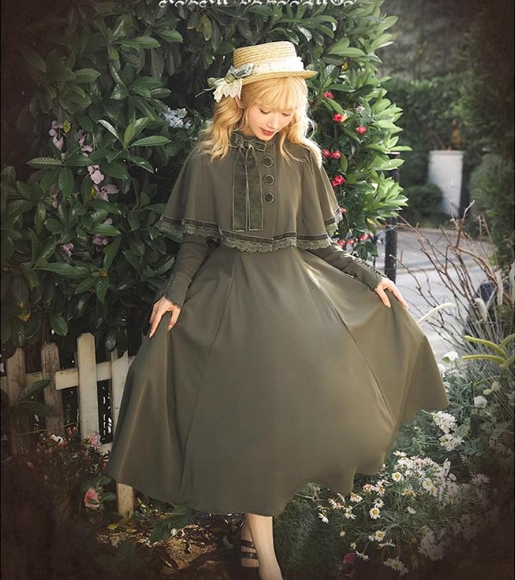 KINOKOKO~Aslan Blessings~Classic Lolita OP Seven-panel Slim Fit Dress with Cape