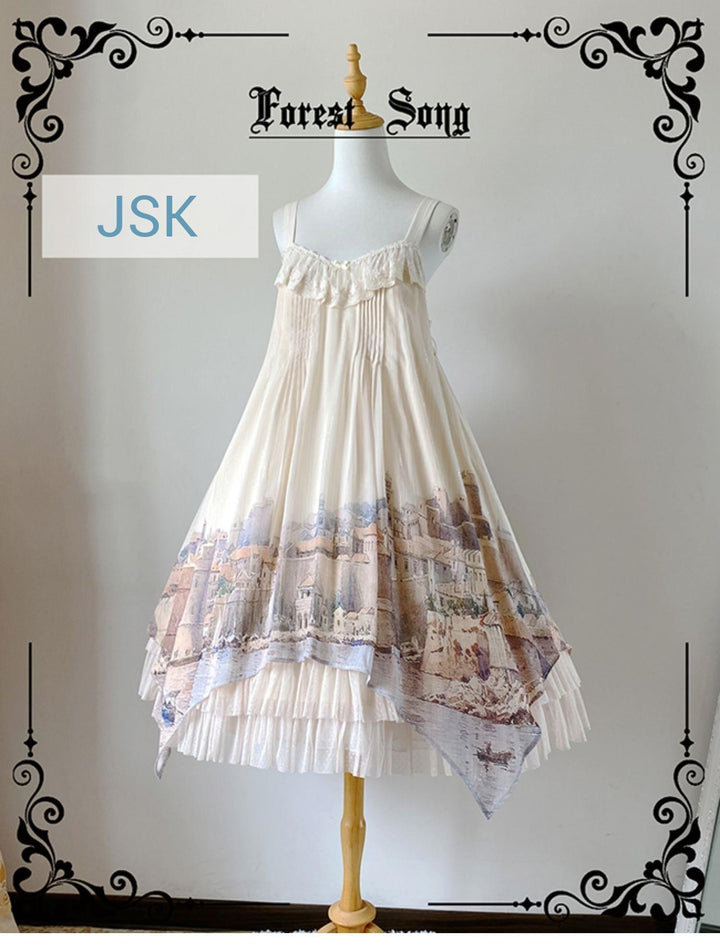 Forest Song - Adriatic - Classic Lolita JSK Chiffon Dress, Gulf City Print