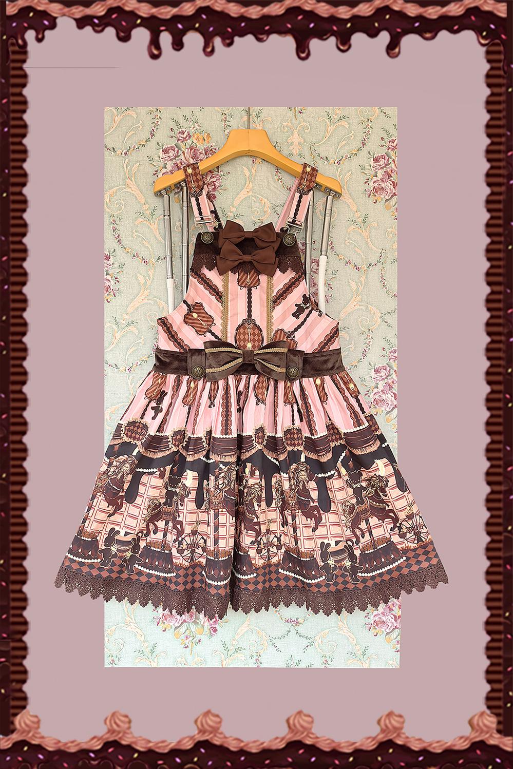 Infanta - Chocolate Carousel - Kawaii Lolita Salopette Dress Set Pink Salopette (pre-order) S