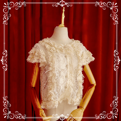 Aurora&Ariel~Daily Lolita Blouse Cotton Embroidered Lace Shirt S Ivory 