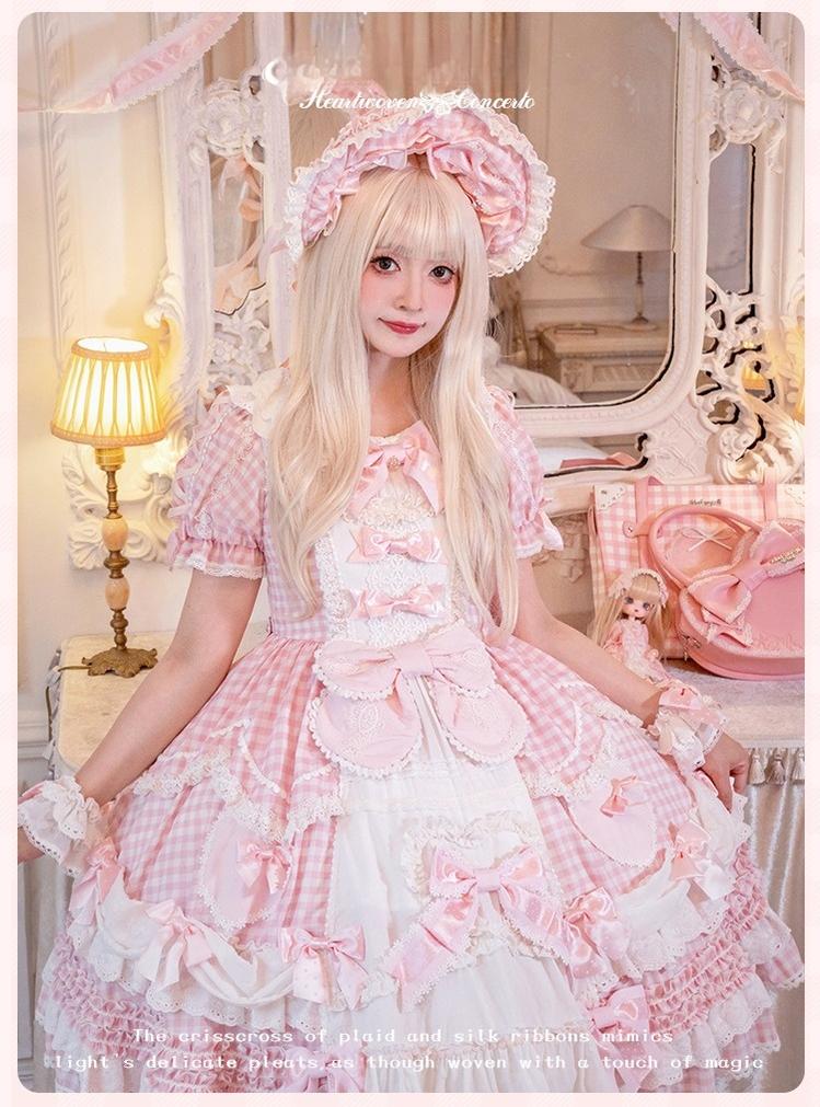 Mademoiselle Pearl - Heart Woven Concerto - IP Collab Sweet Lolita OP Dress, Bow Accents