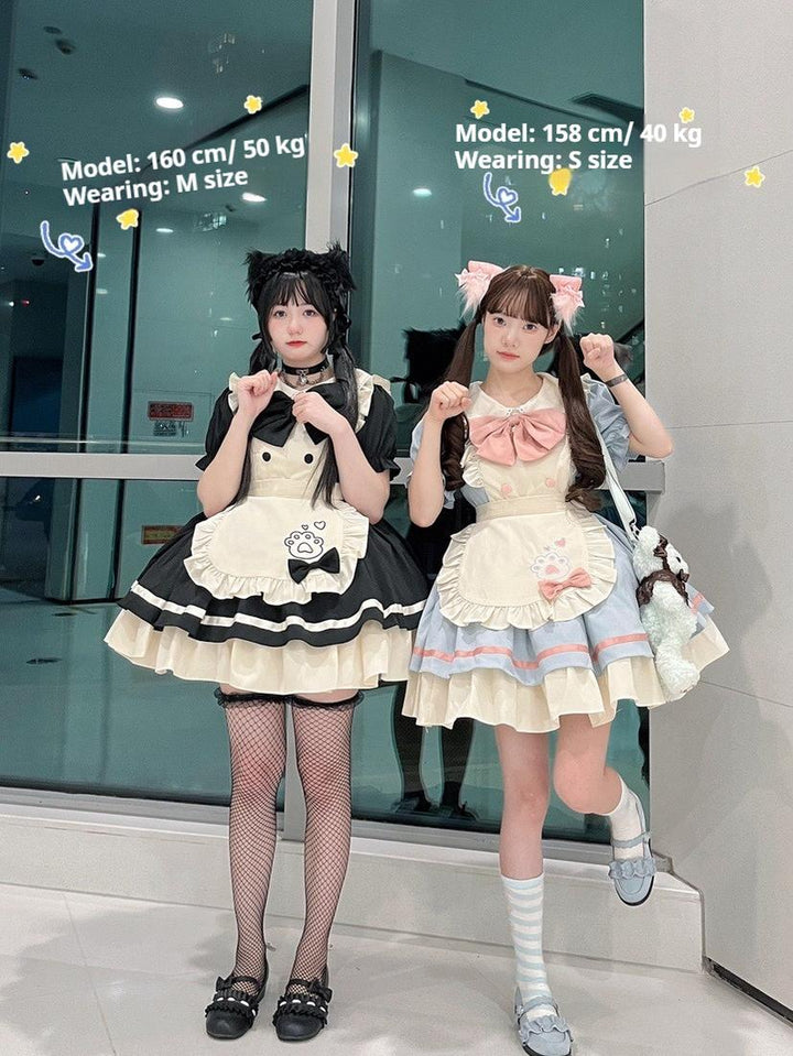 Qianmu~Cat Cafe~Maid Lolita OP dress with Detachable Bow and Apron 42405:740606