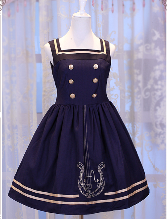 Chess Story~Magic Music School Series Fiddle Embroidery College Style Lolita JSK cyan S 