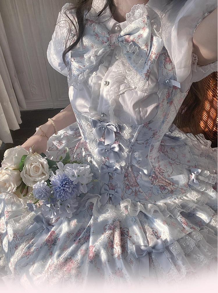 Mengfuzi - FLower in the Mirror - Old-School Lolita Bodice & SK Set, Short-Sleeved OP 44280:802311