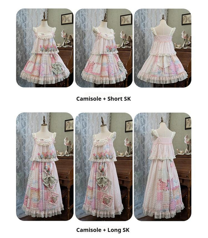 Mewroco~Country Patchwork~Sweet Lolita Dress Set Print OP SK Shirt and Camisole 41848:718976