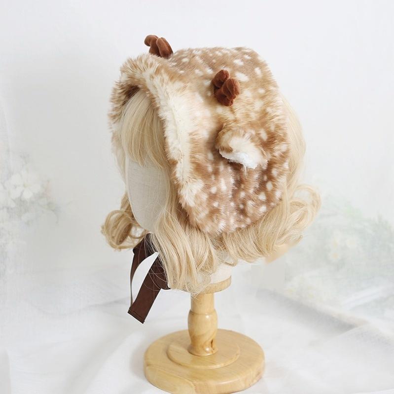 Xiaogui~Deer Spot~Kawaii Lolita Warmer Hat Japanese Sweet Deer Earmuff Hat   