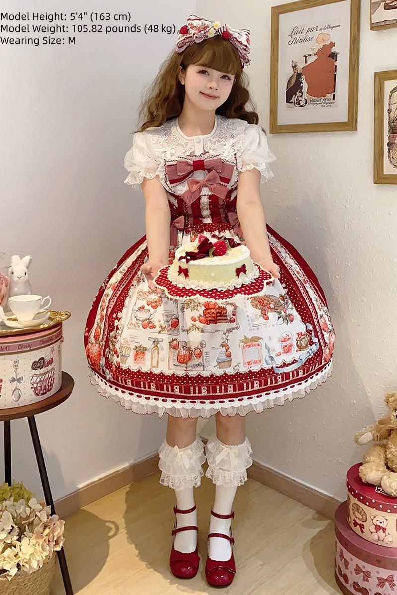 Balladeer - Strawberry Manor - Sweet Lolita JSK Dress, Strawberry Print 43417:798475