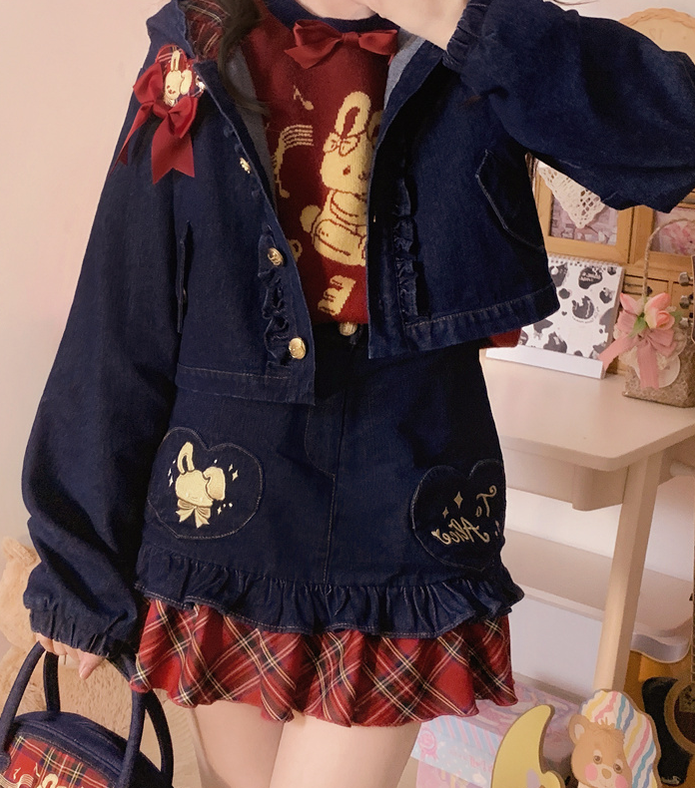 (Buyforme)To Alice~Sweet Lolita Navy Blue Spliced Denim Skirt   