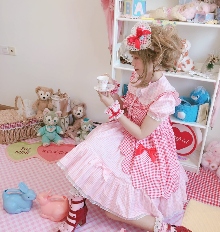 Fluff Mollie - Sweet Lolita Plaid Heart Shaped KC Multicolor red