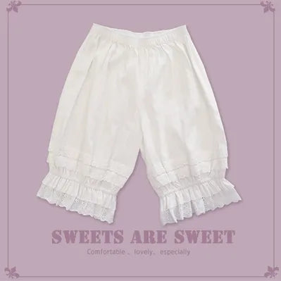 Candy Sweet~Daily Cotton Lolita Bloomer Cute Underwear M (hips 110cm, length 52cm) Milk white (without flowers) 