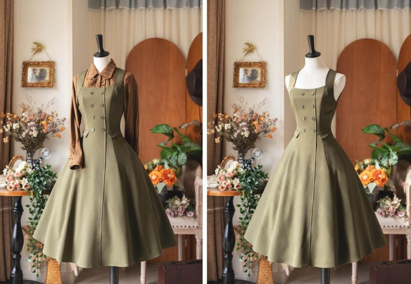 Forest Wardrobe - Foggy Forest - Elegant Lolita A-line JSK Dress, Side Pockets 44271:801718