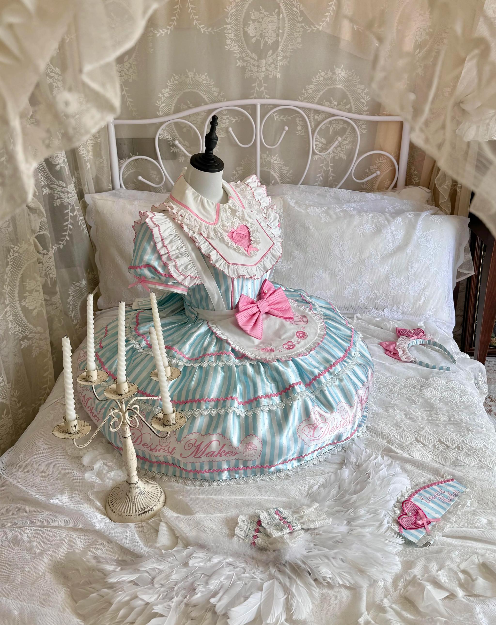 Sweet Butler - Maid Lolita Striped OP Dress, Embroidered Collar (2XL L M S XL) 45379:851146