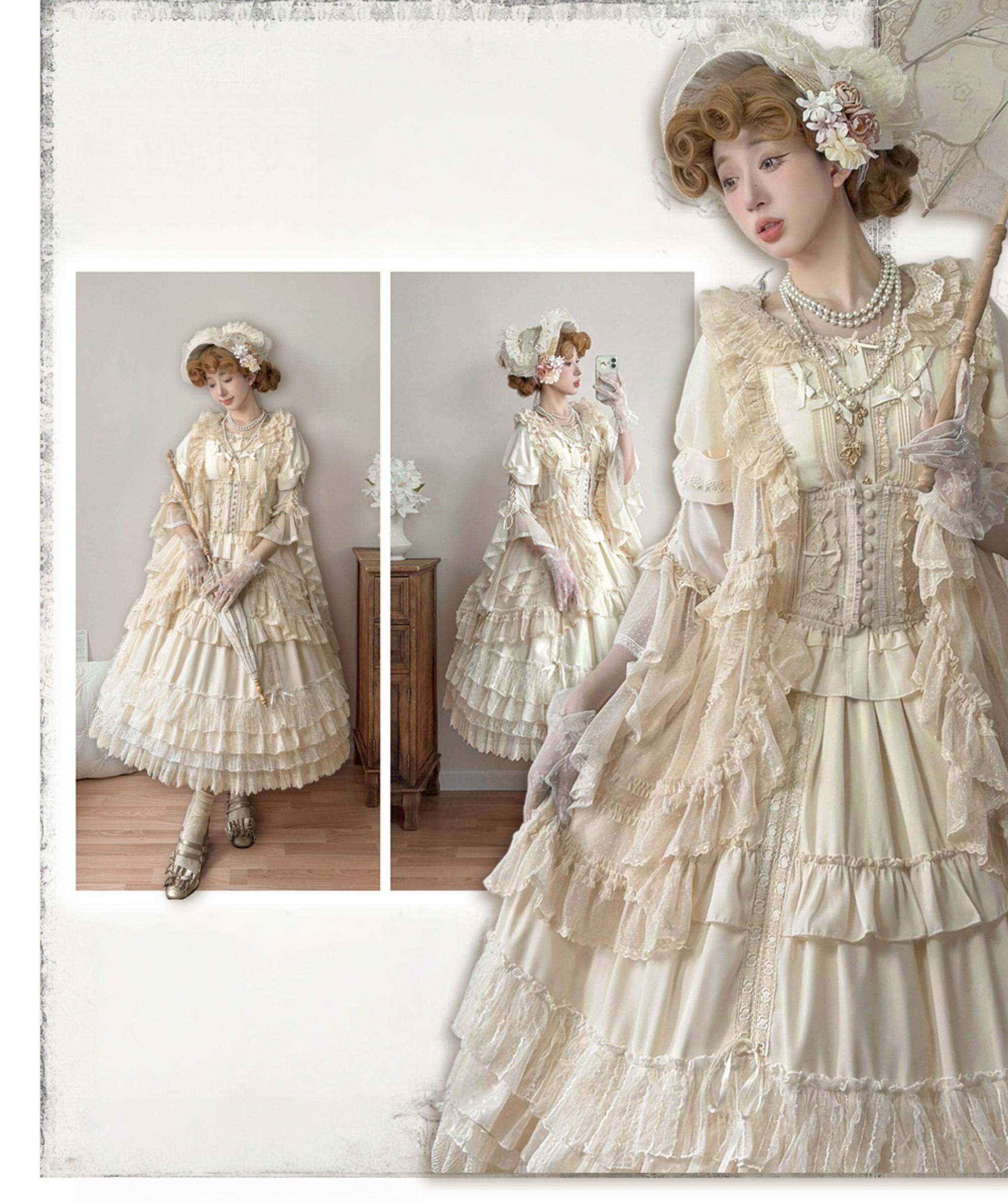 Butterfly Shadow - Elegant Lolita Hime Sleeve Blouse, Rose & Butterfly Button